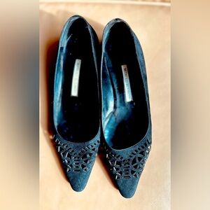 DESIGNER MANOLO BLAHNIK SHOES Black SUEDE Flats, Size 9